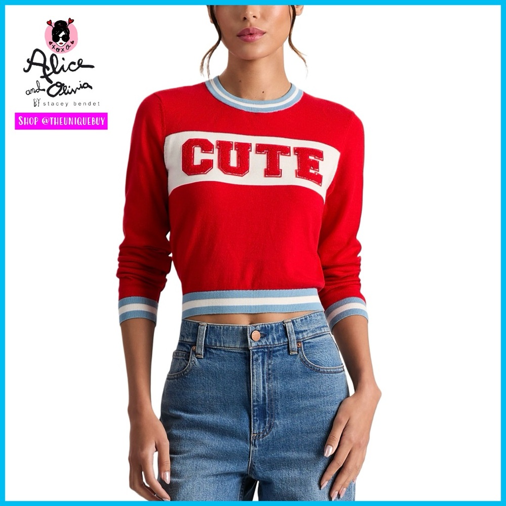Alice + Olivia Carolann Shrunken Pullover Sweater Top